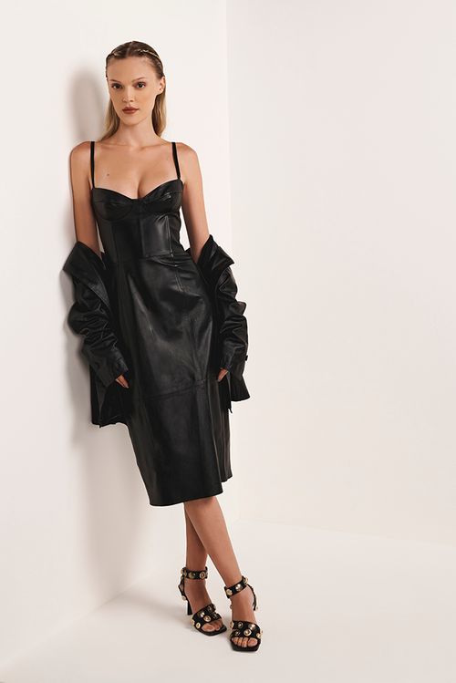 Vestido Madona Couro Preto