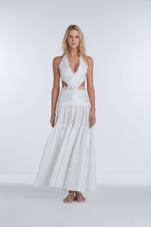 Vestido Longo Paete Off White