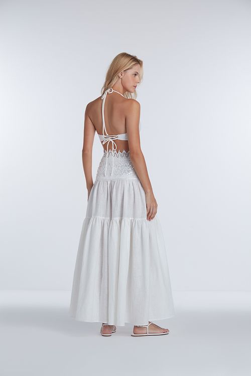 Vestido Longo Paete Off White